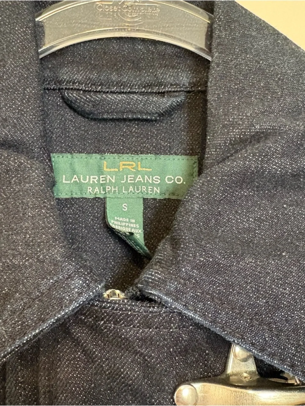 Vintage 90s Lauren Ralph Lauren fireman clasp toggle dark denim jacket - Picture 2 of 5